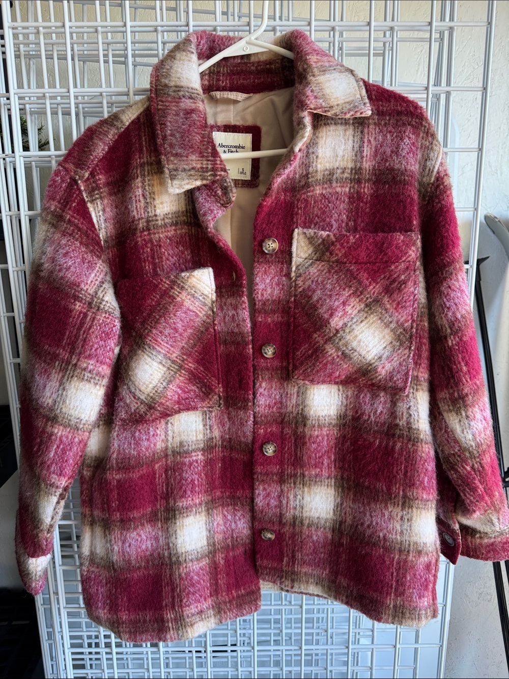 Abercrombie & Fitch Women's Berry Plaid Utility Shacket